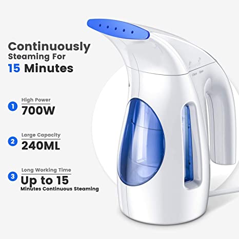 Hilife Steamer for Clothes, Clothes Steamer Steam Iron, Handheld Travel Clothing Steamer, 240ml Big Capacity, Wrinkles Remover, Mini Portable Garment Steamer for Home, Office and Travel