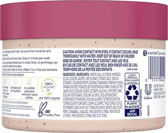 Dove Exfoliating Body Polish Scrub For Silky, Soft Skin Pomegranate and Shea Butter Body Scrub Exfoliates and Provides Lasting Nourishment 10.5 oz