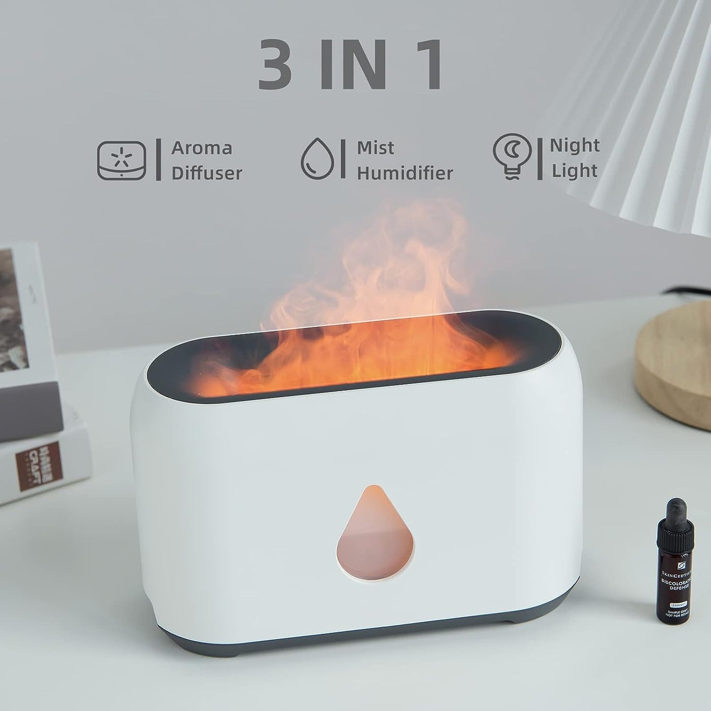 Flame Oil Diffuser,Upgraded Aromatherapy Diffuser Humidifier with 3 Timer & Ajustable Brightness - Cool Mist Scent Air Diffuser for Room, Home, Bedroom