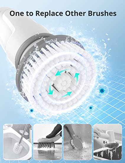 Electric Spin Scrubber, Voweek Cordless Cleaning Brush with Adjustable Extension Arm 4 Replaceable Cleaning Heads, Power Shower Scrubber for Bathroom, Tub, Tile, Floor