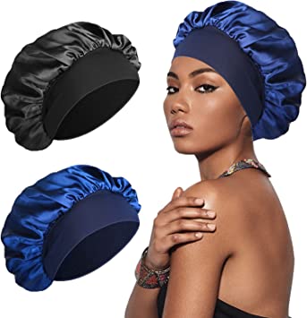 Silk Bonnet Satin Bonnet, Silk Hair Wrap for Sleeping, Soft and Comfortable Silk Sleep Cap, Black, Navy