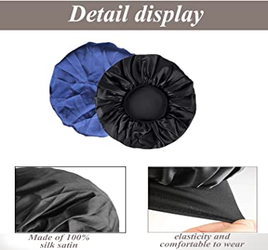 Silk Bonnet Satin Bonnet, Silk Hair Wrap for Sleeping, Soft and Comfortable Silk Sleep Cap, Black, Navy