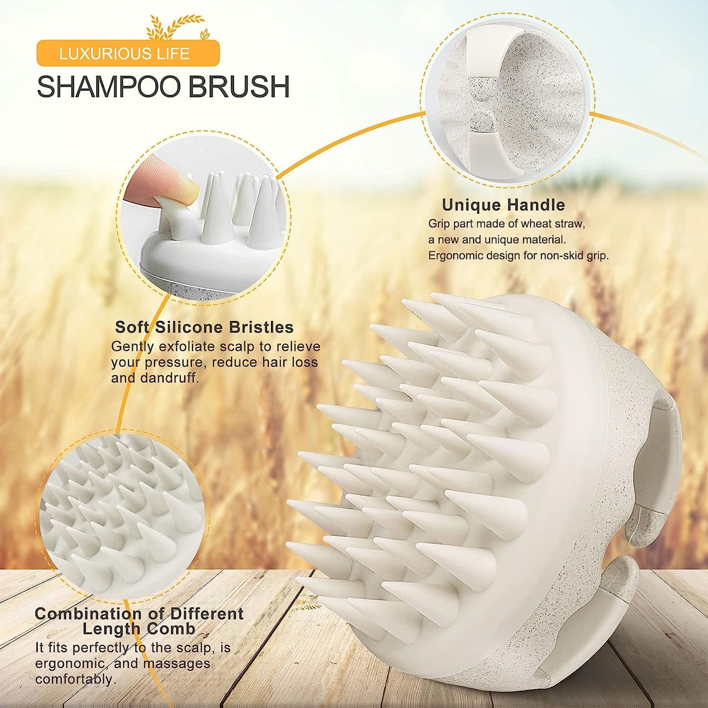 Hair Scalp Massager Shampoo Brush, Soft Silicone Scalp Brush Hair Scrubber, Hair Washing Scalp Exfoliator Brush for Dandruff, Head Scrubber for Thick Curly Wet Dry Hair of Women Men Kids, Beige