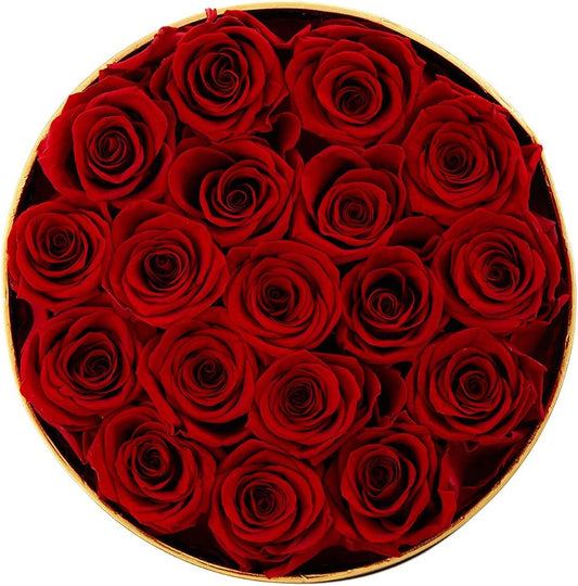 Preserved Roses in a Box Real Roses Rosebox That Last a Year Gift for Her (Round Black Box, Red)