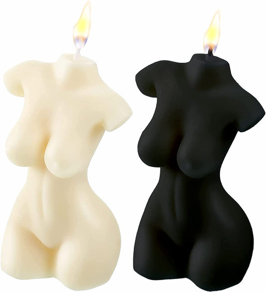 2PCS Body Shaped Candles, Body Soy Candle Female Body Shaped Candle Woman Torso Candle Home Decoration for Bedroom Bathroom Aesthetic Decoration (White and Black)