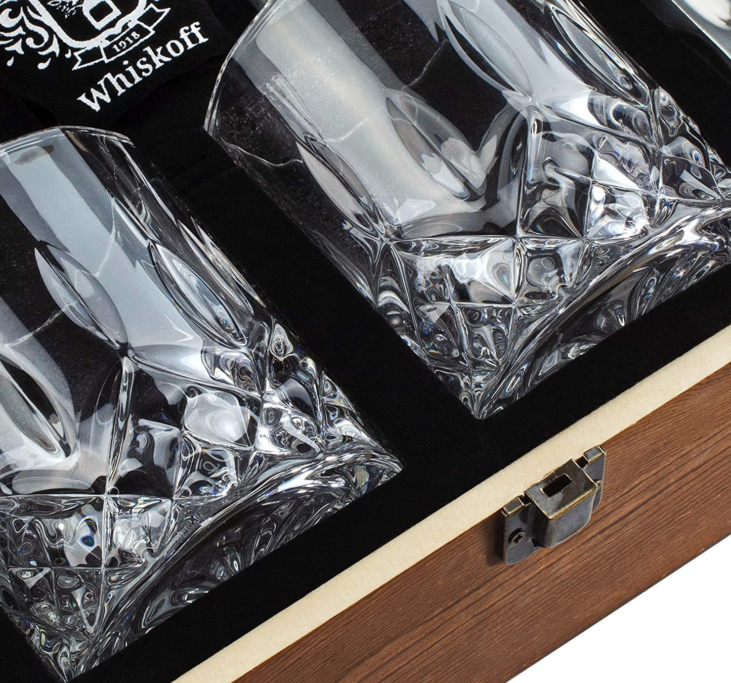 Whiskey Glasses Set - Whisky Chilling Stainless Steel Ice Cubes Set - Scotch Glasses Gift in Wooden Box - 6 Wisky Metal Ice Cubes - Bourbon Set Gift Box - Whiskey Gift Set for Men Dad for Birthday